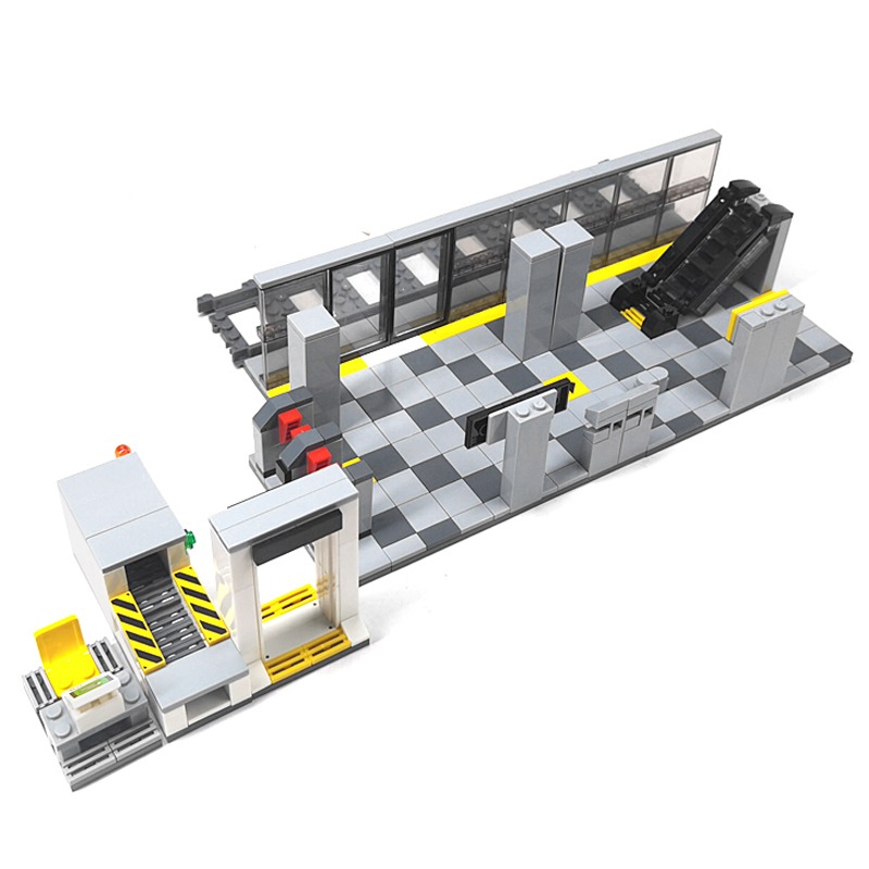 创意小颗粒积木城市地铁站闸口摆件车站行李安检门框轨道拼装玩具