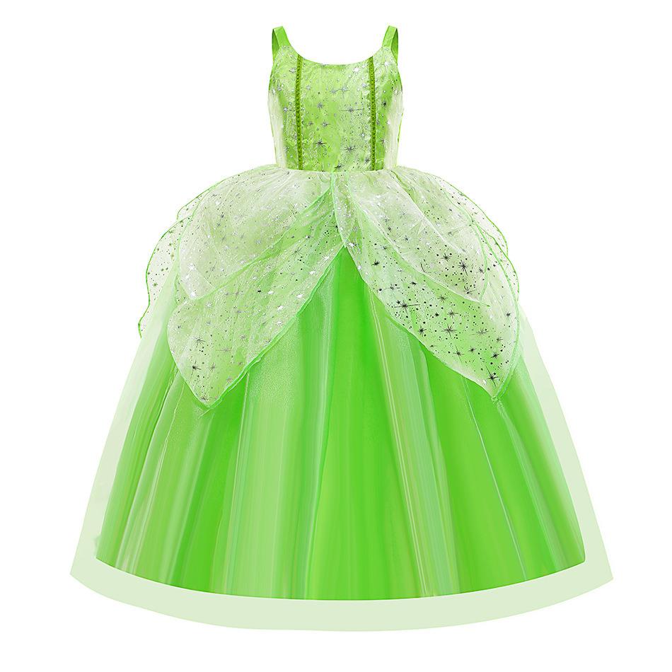 新款蒂安娜绿色裙子欧美外贸款童装新款小叮当公主裙小叮当外贸爆