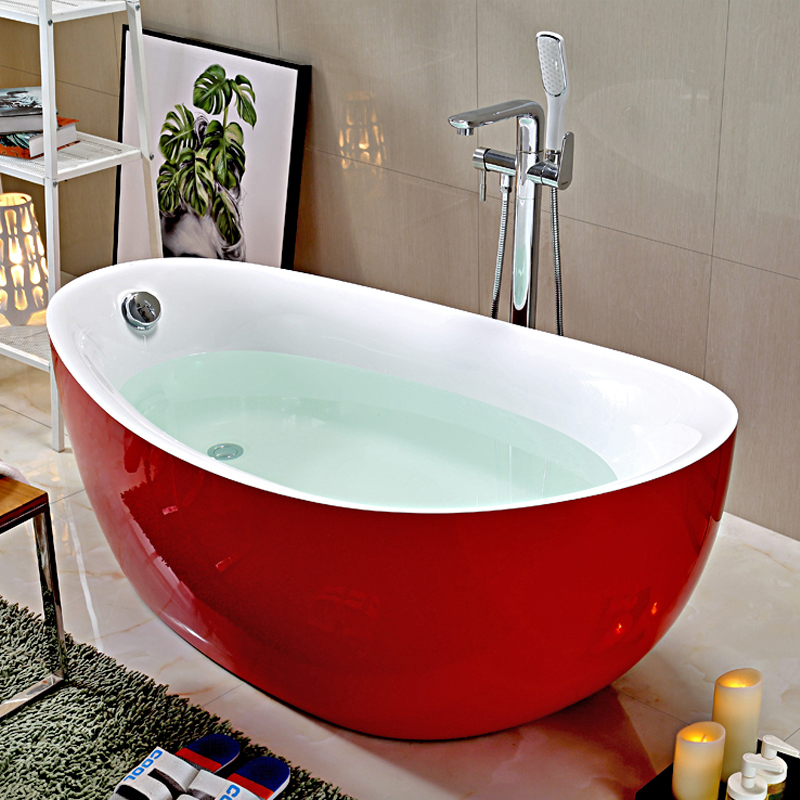 1.8米高靠背红色独立式浴缸1.5米亚克力欧式单人1.7m彩色无缝一体