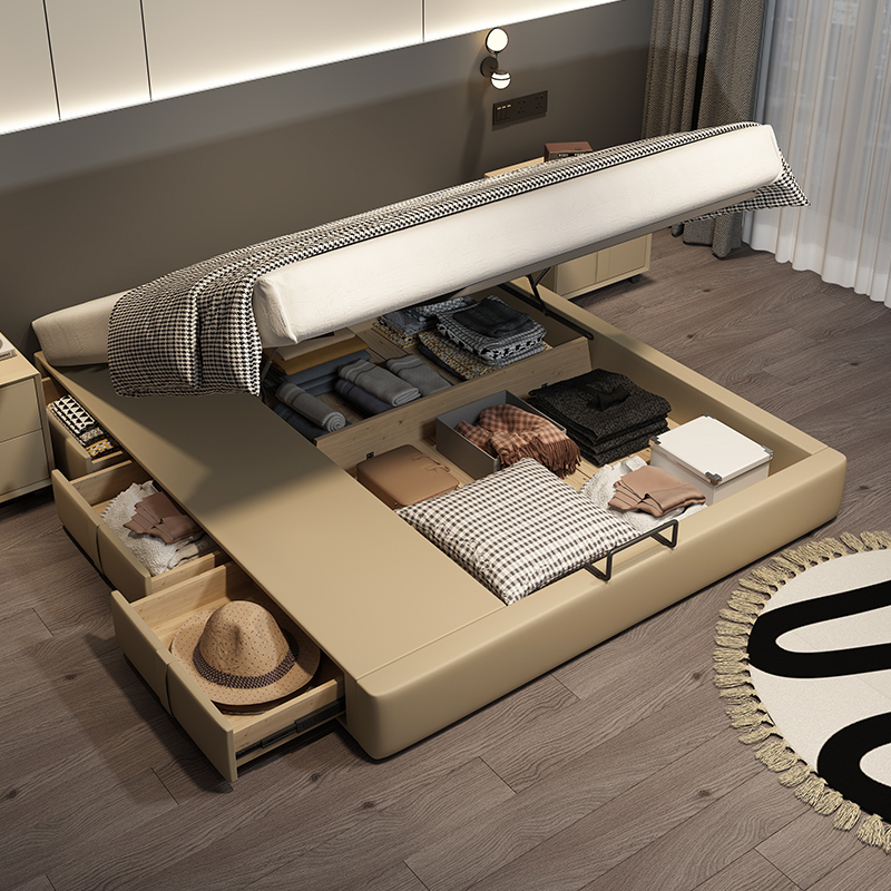 卡得利无床头床 现代简约储物高箱实木榻榻米双人1.9米小户型床架
