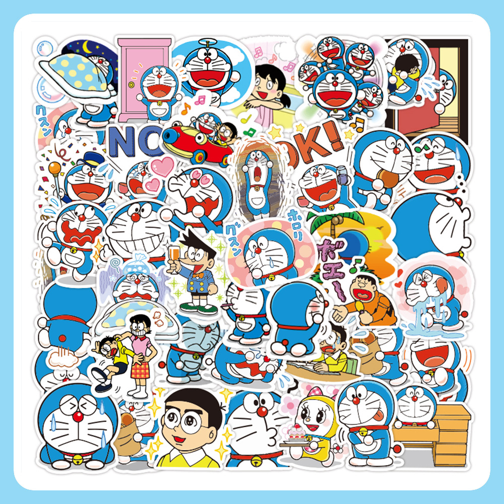 80张卡通可爱哆啦a梦贴纸手绘少女心手账素材表情包手机装饰贴画