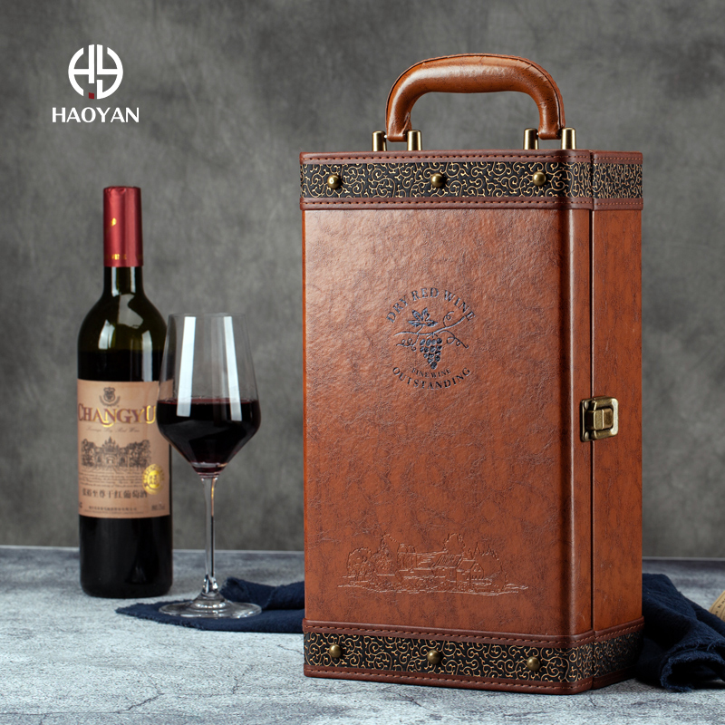 红酒包装礼盒双支装红酒皮盒酒盒通用手提袋2高档葡萄酒箱木盒