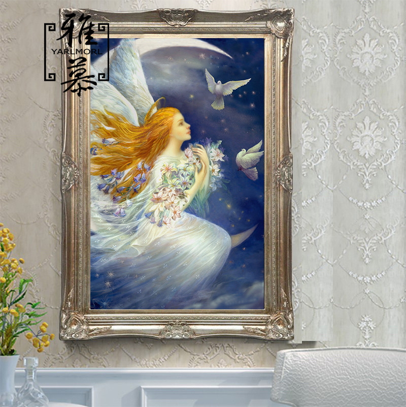 正品DMC印花十字绣客厅卧室玄关坚版唯美油画人物天使与和平鸽子