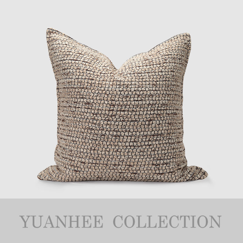 新中式现代自然风样板房抱枕主卧沙发靠垫侘寂米咖色棉麻肌理靠包