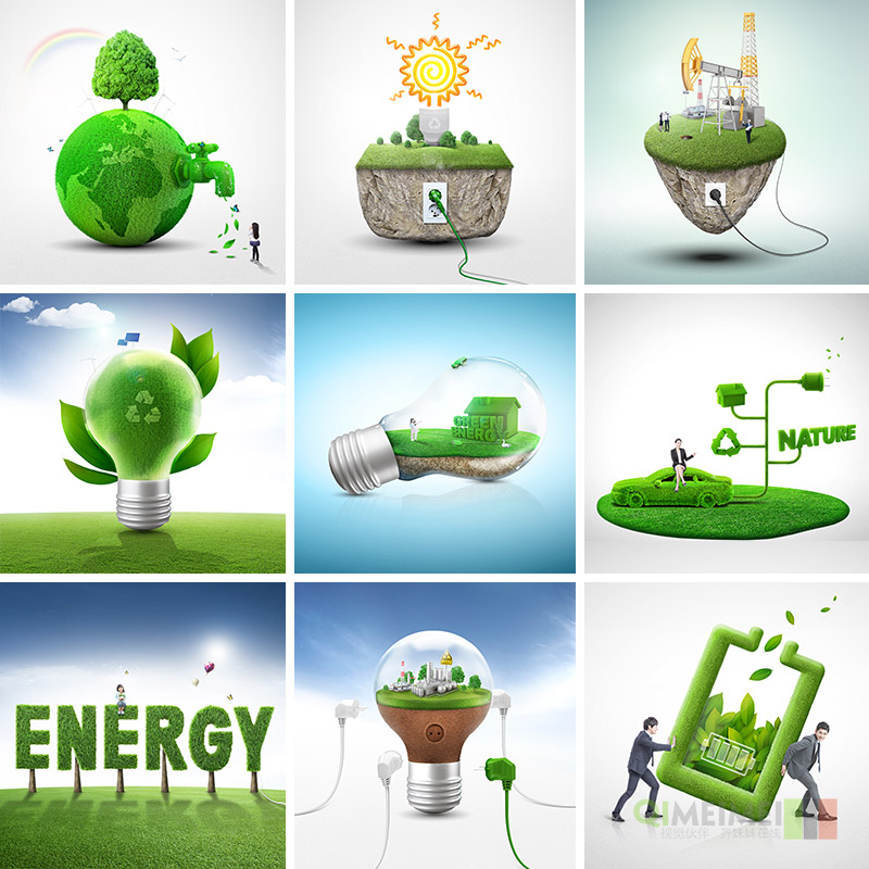 创意绿色生态环境保护节约用水电能源循环海报PSD设计素材101628