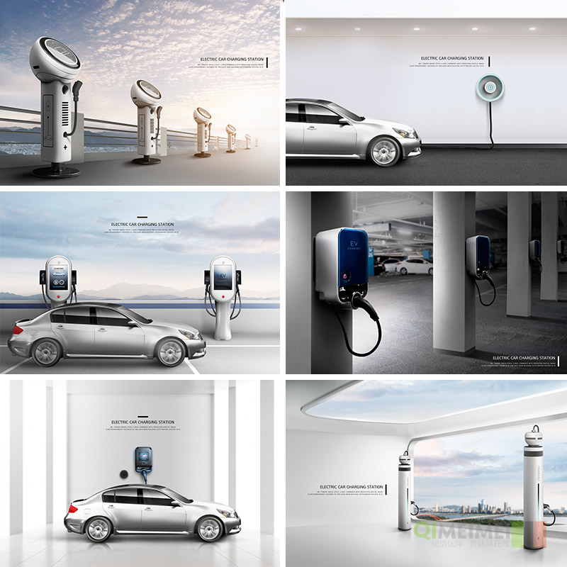 智能科技新能源汽车充电桩三维立体空间海报PSD设计元素材101808