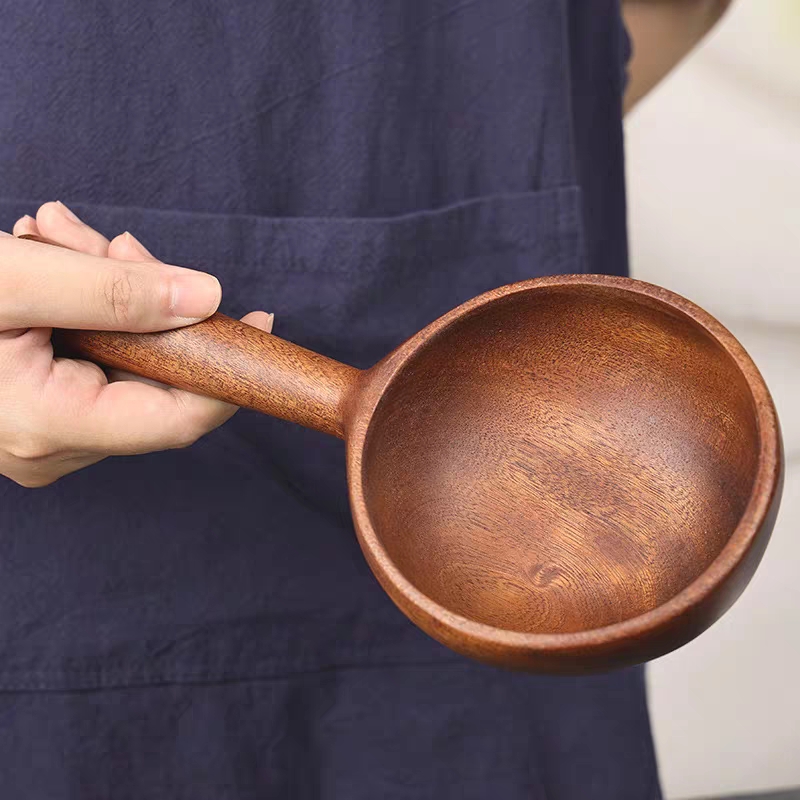 井柏然韩国boki同款吃播木勺长柄勺手工制作整木实木嗦螺蛳粉水瓢