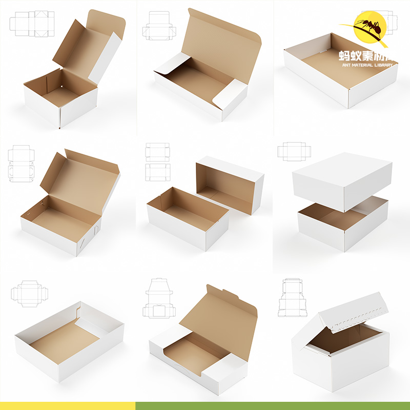 食物纸盒纸箱外卖包装展开图样机效果图展示jpg高清大图设计素材
