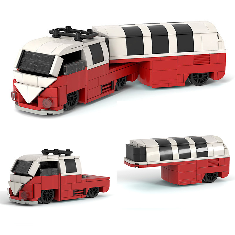 创意MOC小颗粒国产积木复古小型巴士面包车公交车儿童益智DIY玩具