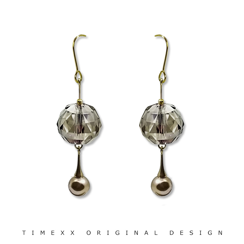 TIMEXX 独立设计 寻找银水晶 摩登复古黄铜珍珠耳饰 小众手作耳环