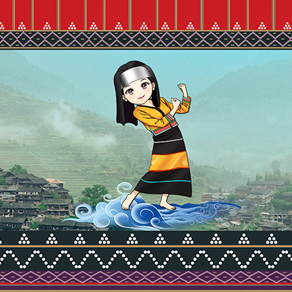高清LED大屏幕舞台背景少数民族佤族风情卡通女孩舞蹈静态图片