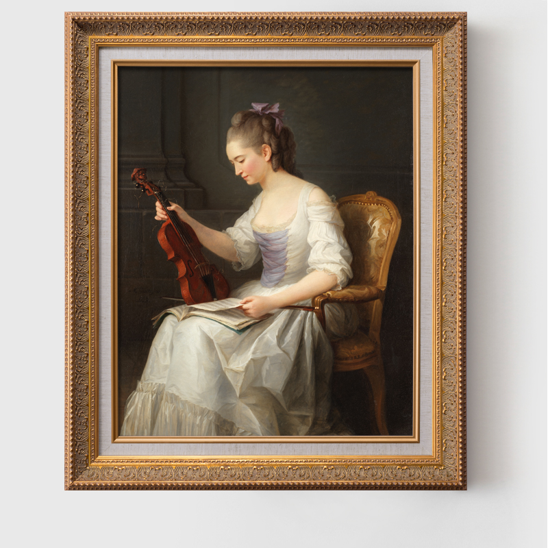 小提琴 法式欧式复古竖版钢琴房琴行油画人物玄关装饰画沙发挂画