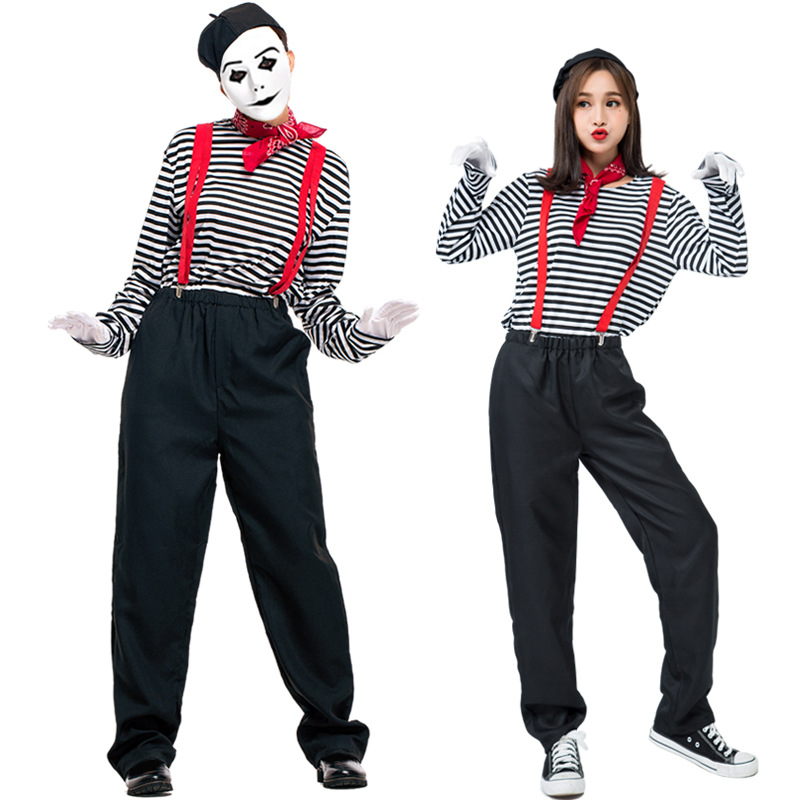 2018新款默剧演员货情侣小丑服装 出口日本万圣节滑稽戏表演男女
