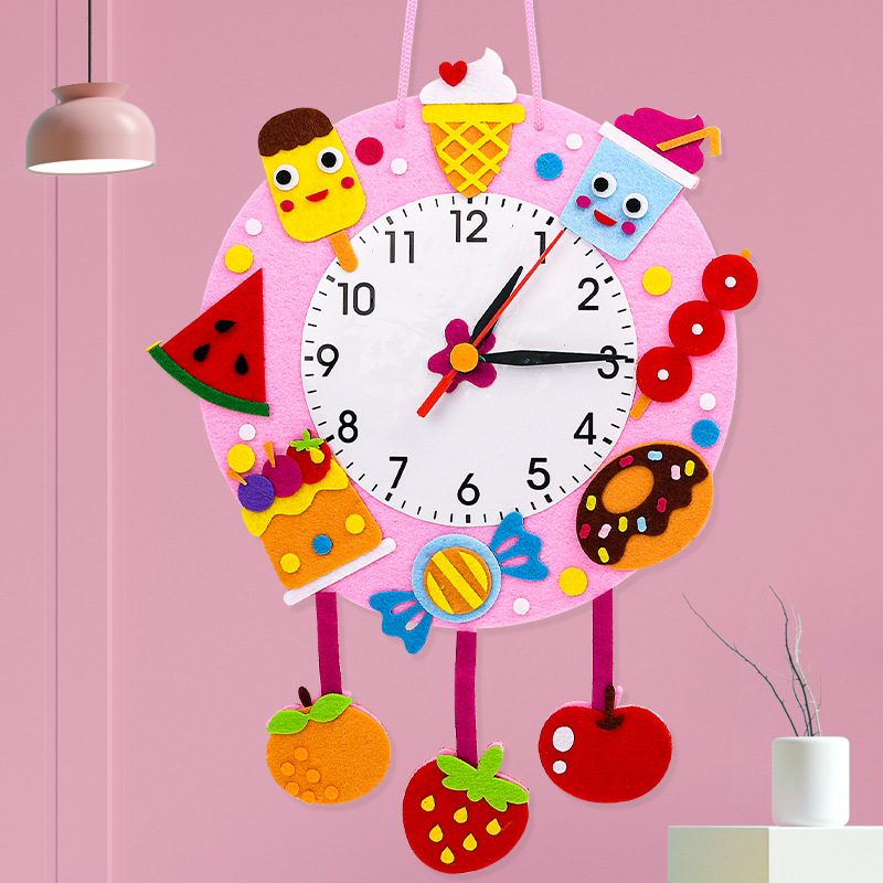 卡通时钟幼儿园手工不织布DIY制作材料一年级儿童认识时间钟表