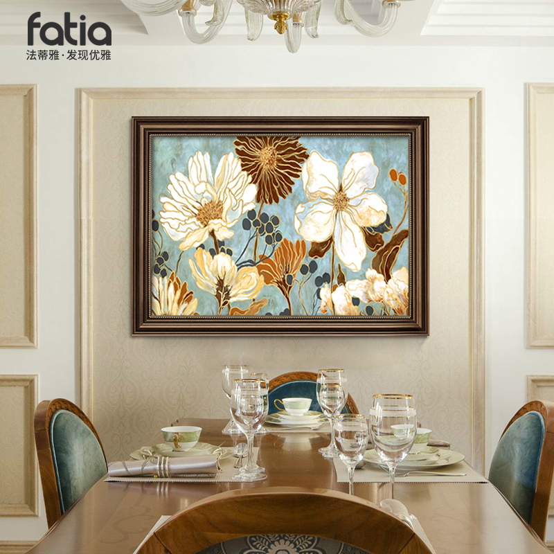 美式餐厅装饰画欧式花开富贵餐桌墙上挂画饭厅复古客厅纯手绘油画