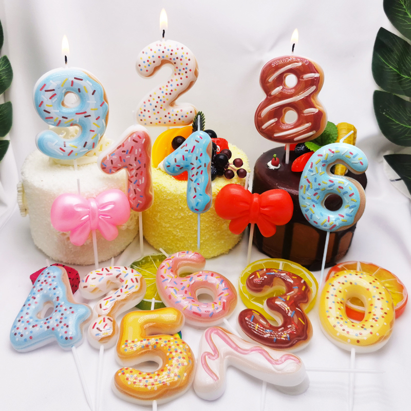 甜甜圈风格数字蜡烛网红生日蛋糕装饰派对表白儿童周岁问号纪念日