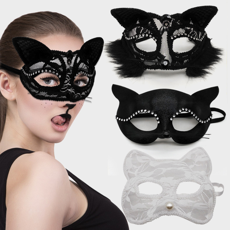 性感面具全脸蕾丝猫女郎化妆舞会面罩派对道具动物猫咪遮脸眼罩