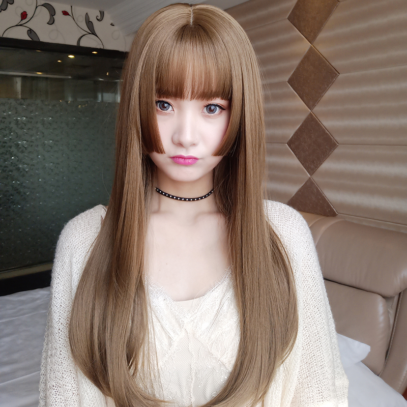 假发女长发长直发头套空气刘海公主切姫カット姬发式水母网红发型