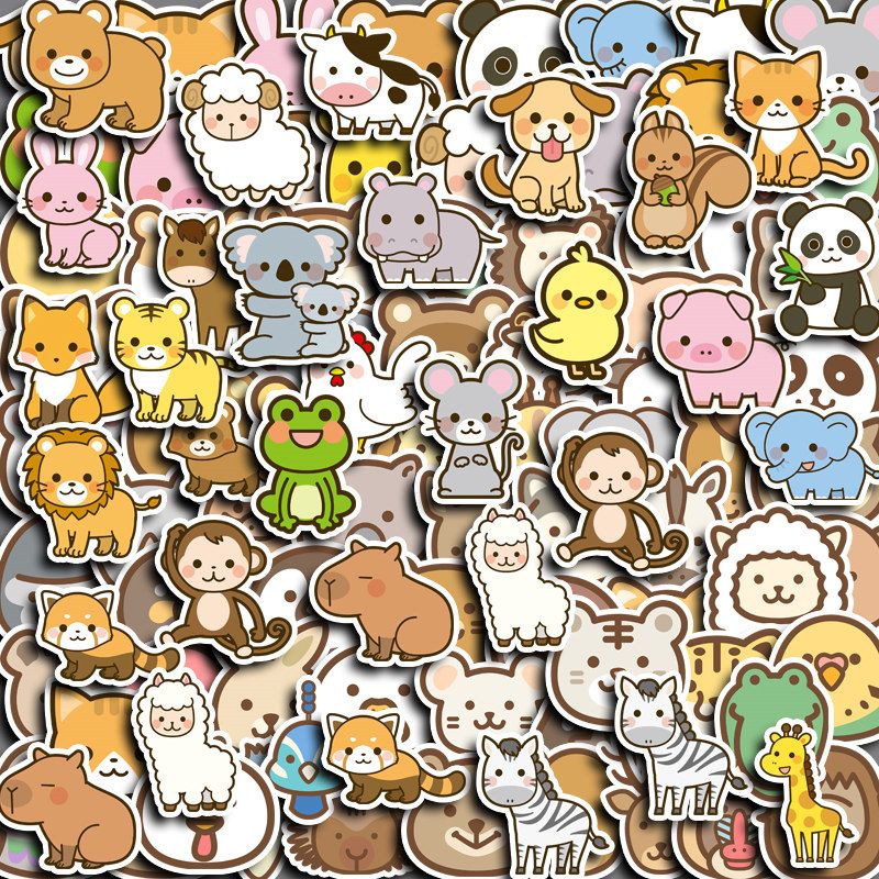100张卡通小动物贴纸手机壳笔记本diy装饰可爱手账贴画幼儿园奖励