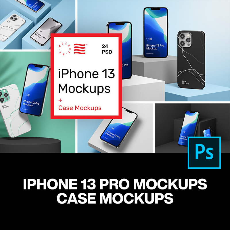 24款iPhone 13广告app界面手机壳设计贴图ps样机素材展示效果图