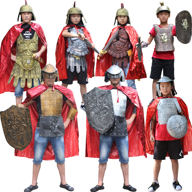 万圣节儿童铠甲勇士衣盔甲套装cos骑士兵成人罗马战士将军演出服