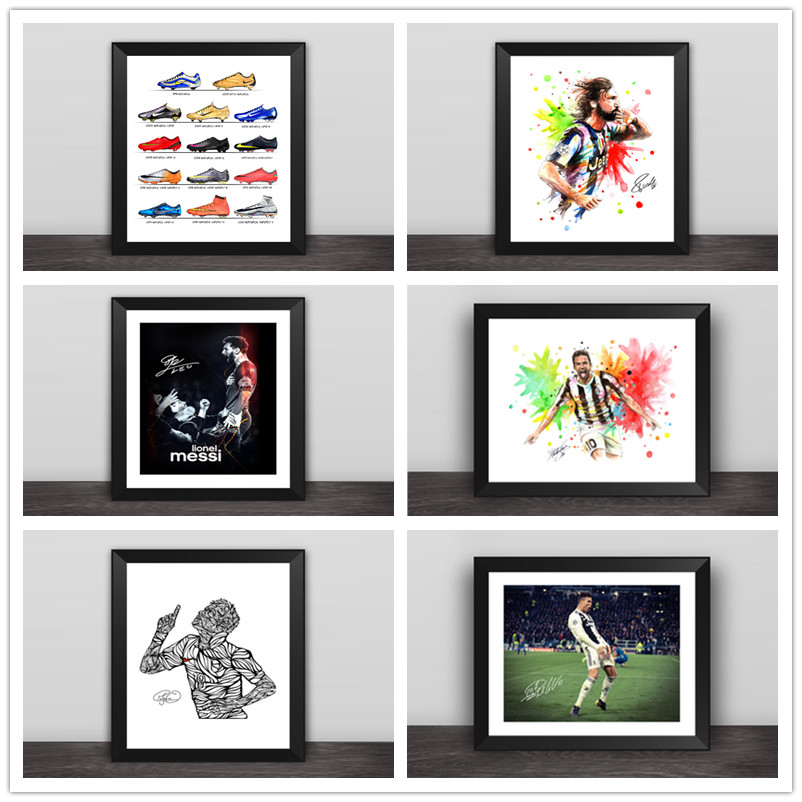 C罗梅西布冯内马尔插画艺术款实木装饰足球相框照片墙足球迷礼物