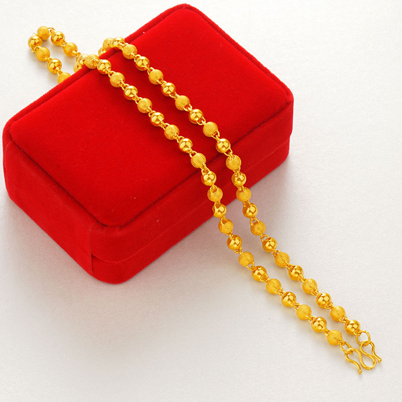 新款越南沙金圆珠项链女镀24k金磨砂链仿真黄金经典链条久不掉色