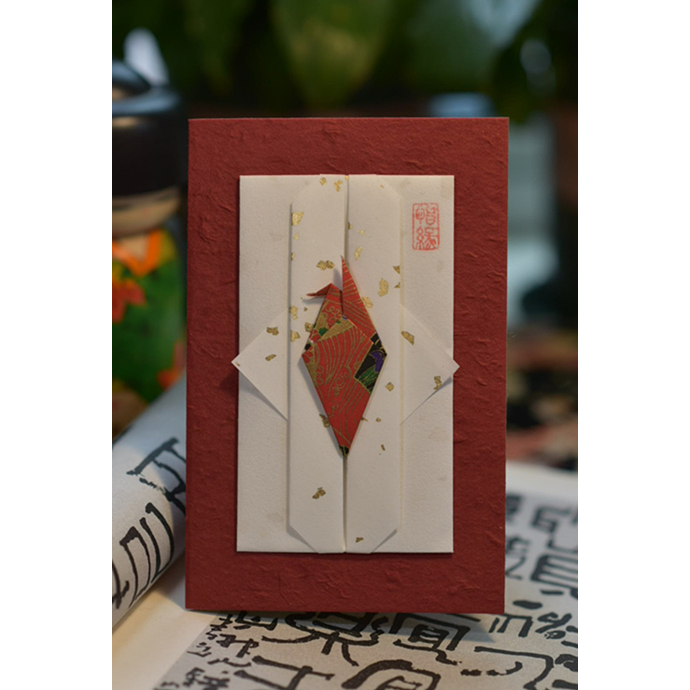 店主手工制作折纸风格生日贺卡结婚礼物品卡中式风格纸鹤祝福女孩