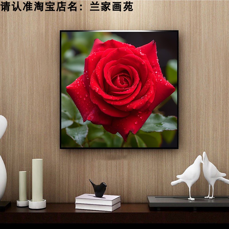高清卧室床头红玫瑰花挂画客厅沙发方形花卉装饰画美容店墙壁饰画