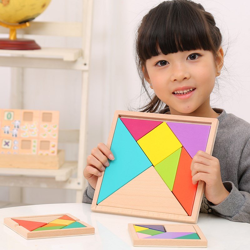 百变教具玩具形状早教七彩板智力拼图小学生积木木质拼装三角板