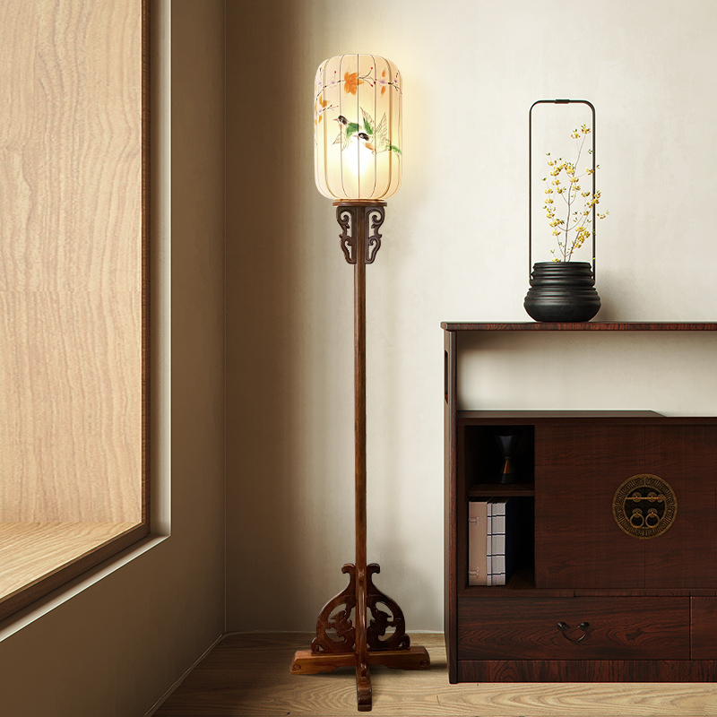 新中式落地灯客厅卧室书房立式灯实木复古禅意茶室中国风仿古灯具