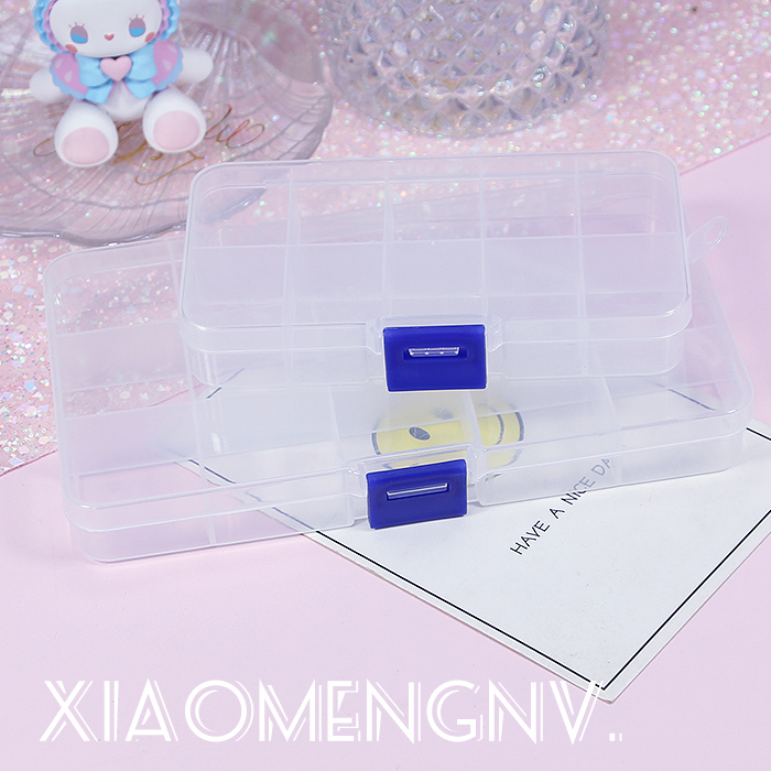 粘土奶油壳材料收纳盒透明白色粉色随意拆格子10格15格饰品盒子