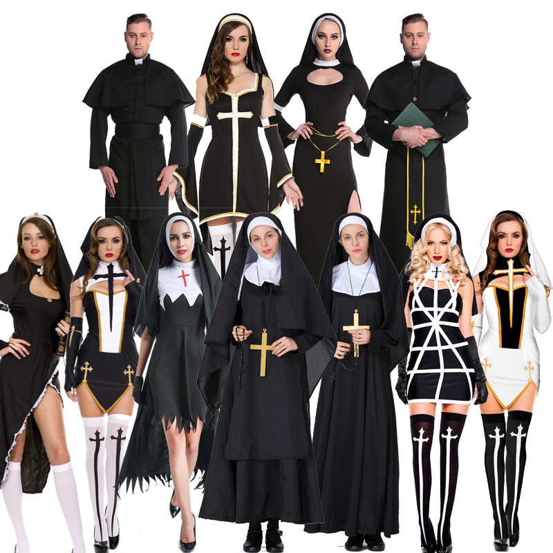 万圣节年会服装男女传教士牧师服玛利亚教皇神父修女服装化妆舞会