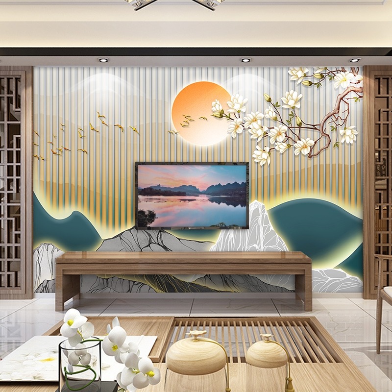 3d新中式风格装修墙纸古典中国风美容院养生馆背景墙禅意茶室壁纸