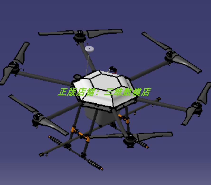 农业机械6六旋翼无人机飞机灌溉喷洒水农药骨架 3D三维几何数模型