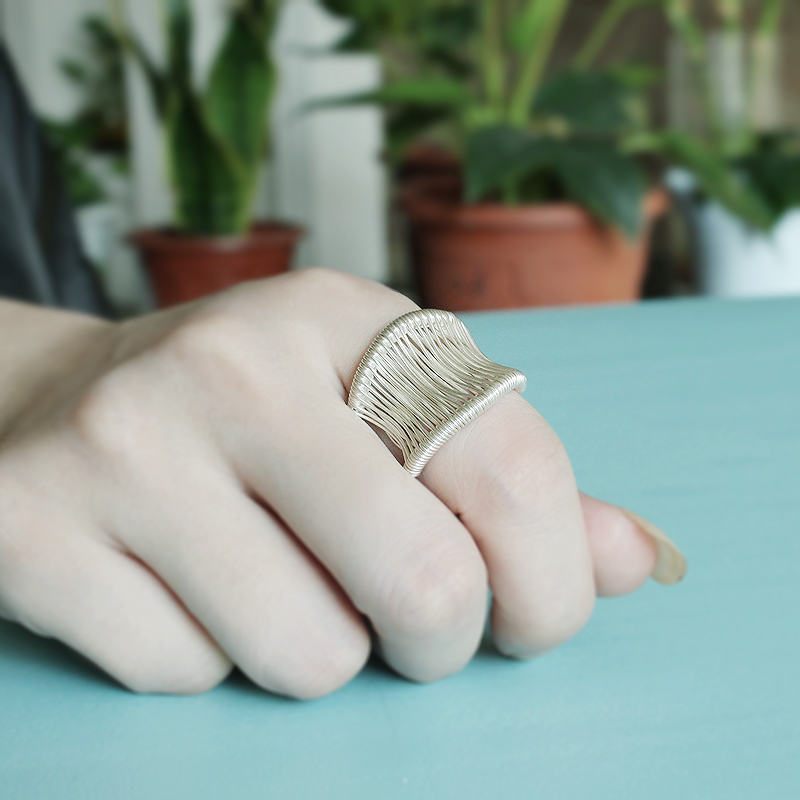 手工缠丝999纯银复古宽版开口戒指女 时尚夸张个性足银食指指环