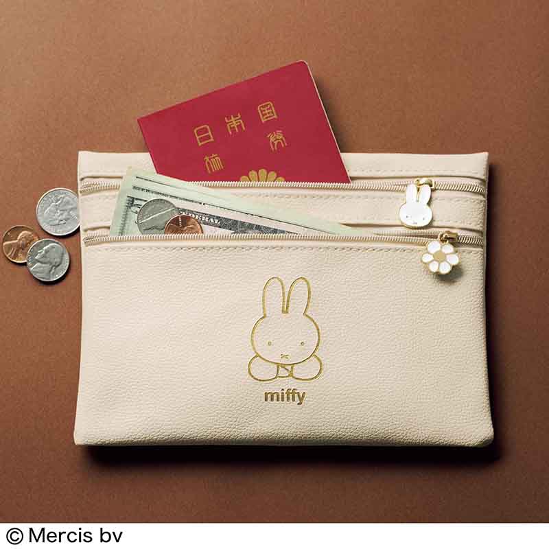 杂志附录 米菲兔双拉链小物收纳包文具包证件包 翻包日记收纳小包