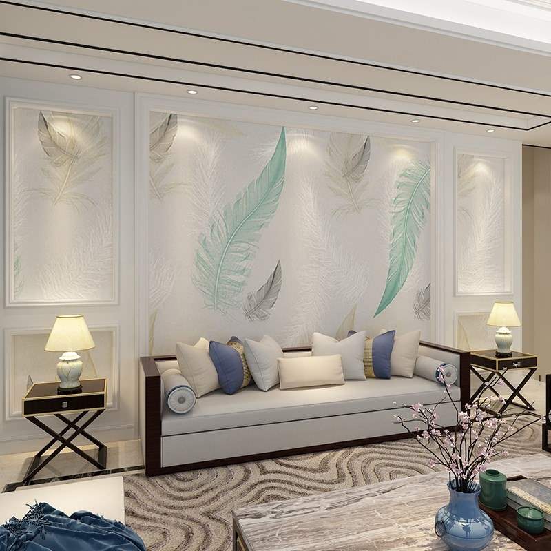 5d动感三维立体画体个羽毛壁纸简F约客厅卧室沙发装饰壁画。