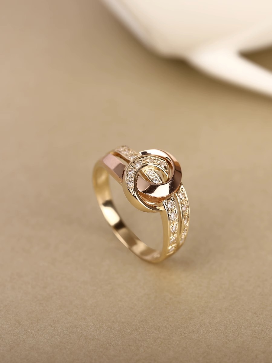 优选新款金色彩金戒指女款镶嵌锆石双戒指时尚新款指环高级感设计