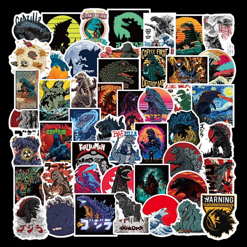 50张哥斯拉贴纸卡通怪兽经典电影恐龙儿童手机装饰防水行李箱贴画