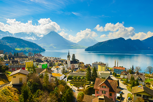 瑞士湖光山色自然风景阿尔卑斯山海报定制卧室装饰贴画挂画B326B