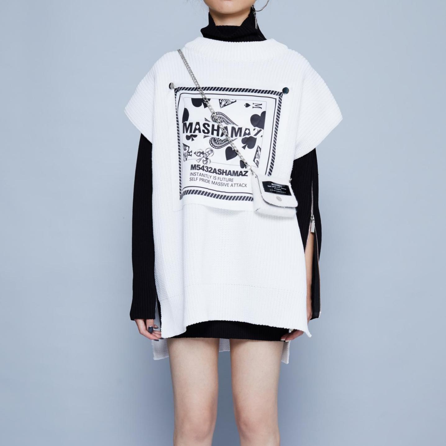 MASHAMAZ 原创设计师2020夏季新款白色粗针织马甲上衣女