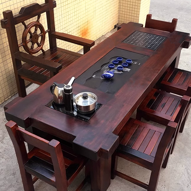 老船木茶桌椅组合1米8实木功夫茶台茶几办公室泡茶桌茶具套装一体