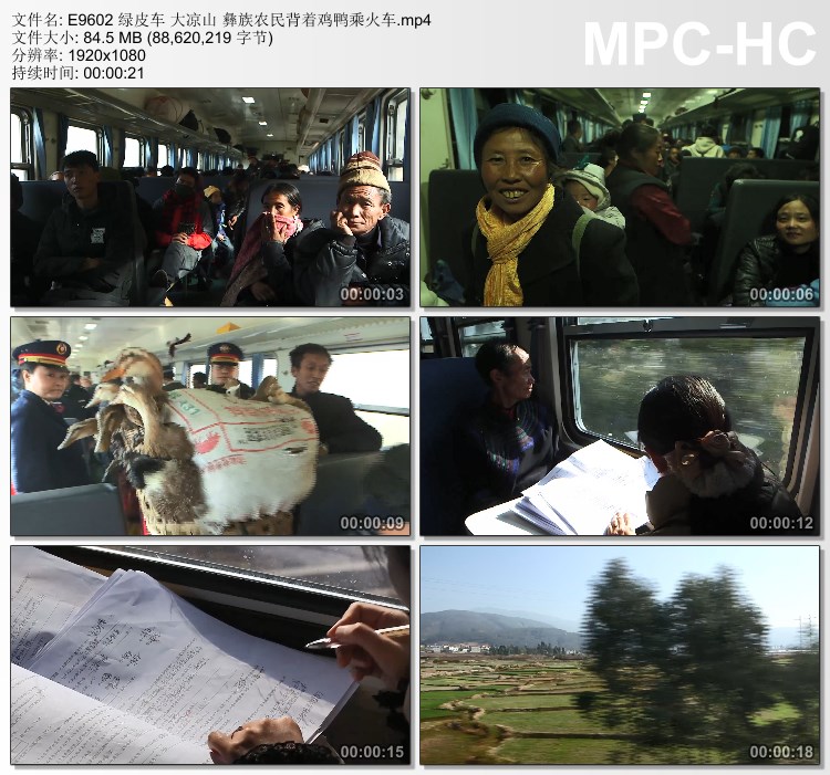 绿皮车大凉山 彝族农民背着鸡鸭乘火车 高清实拍视频素材