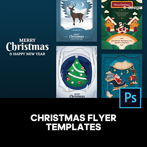 4款创意剪纸风圣诞节新年海报单页设计KV主视觉psd分层设计素材