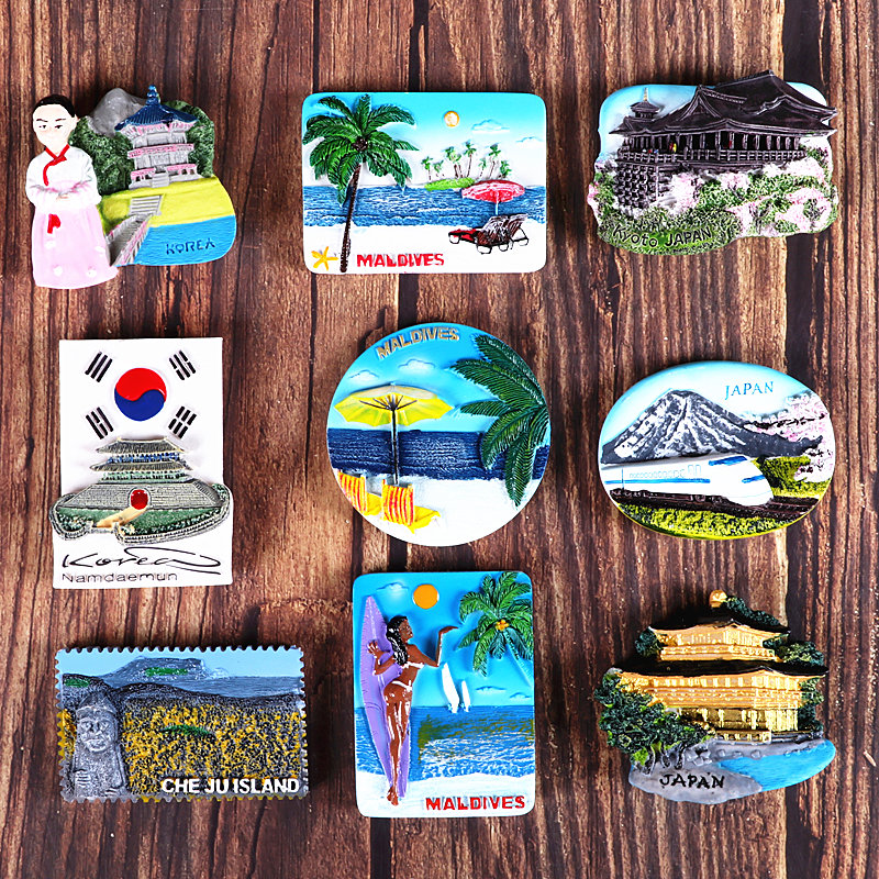 韩国 日本 马尔代夫景点旅游纪念创意3d立体冰箱贴磁贴装饰