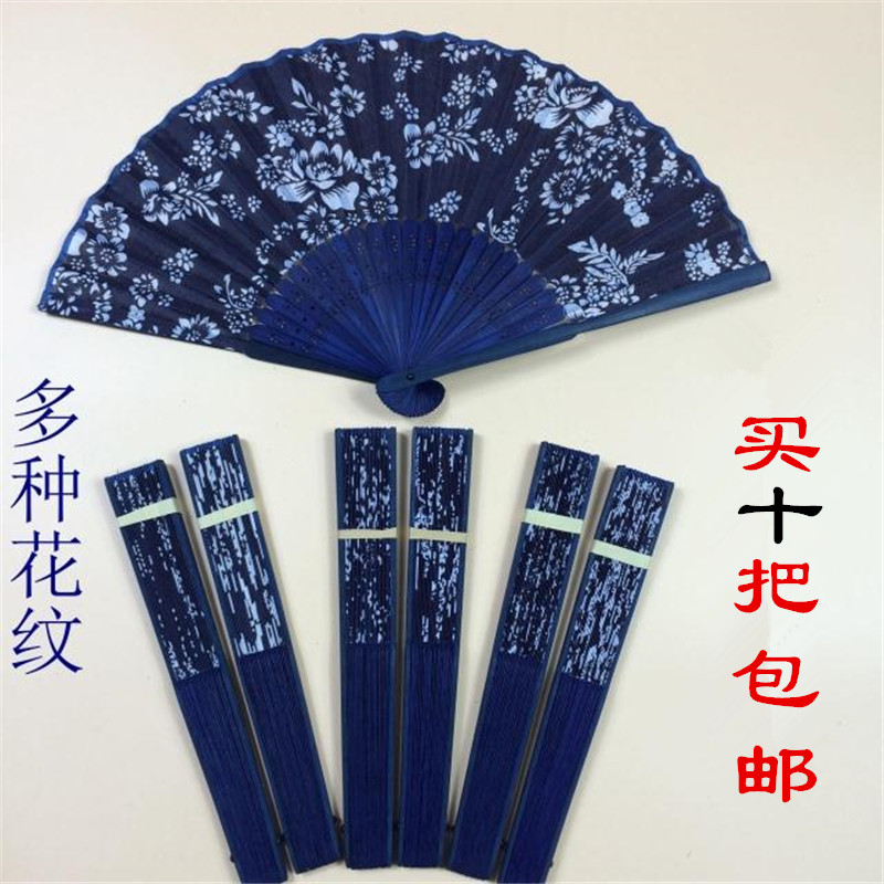 乌镇特色旅游产品 手工蓝印花布扇子折扇舞蹈扇中国风工艺折叠扇