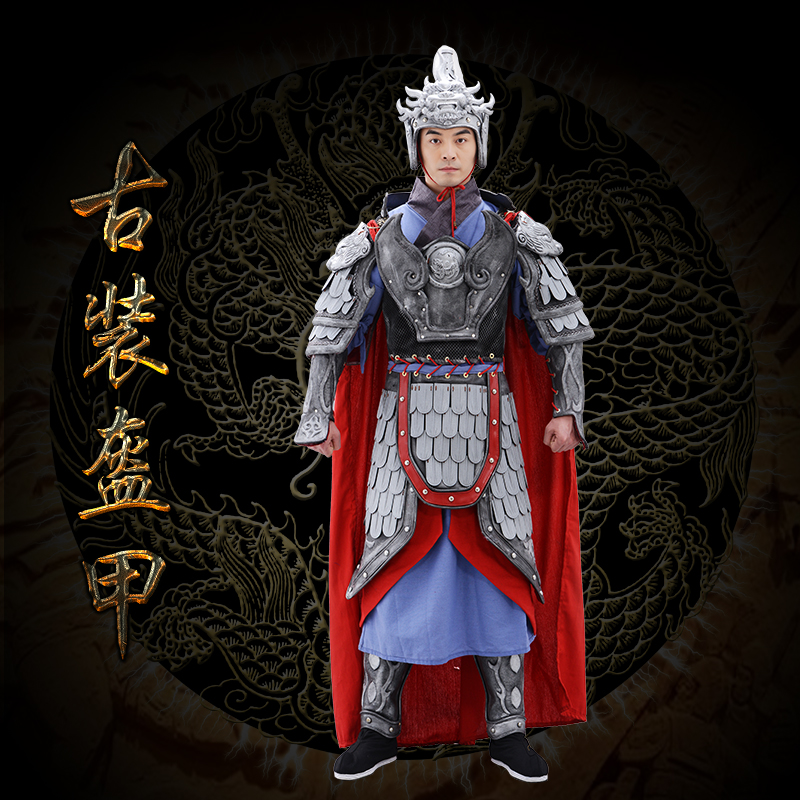 中国古代铠甲演出服装非金属银色真人宋朝岳飞将军盔甲可穿舞台装