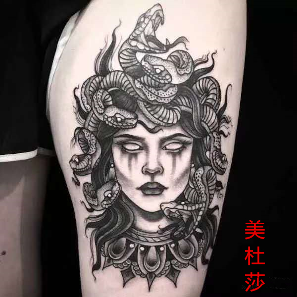 美杜莎纹身贴防水 女 持久 手臂 黑白立体写实 希腊神话人物 性感