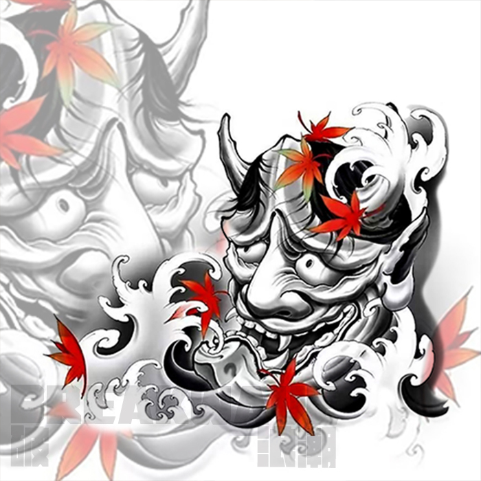 破浪潮普通款纹身贴般若面具日式老传统半甲枫叶浮世绘浪花水花